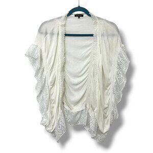 Panitti Cream Lace Ruched Short Sleeve Kimono Women's Size XL Romantic Boho